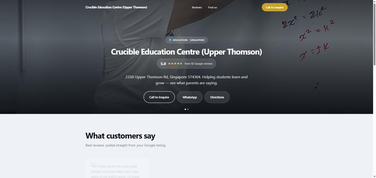Demo site for Crucible Education Centre (Upper Thomson)
